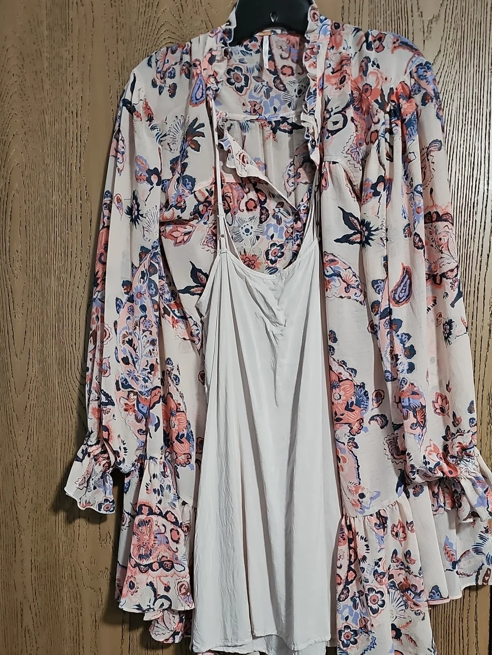WEEKEND SALE...Free People Floral Ruffle Hem Long Sleeve Dress - Pink